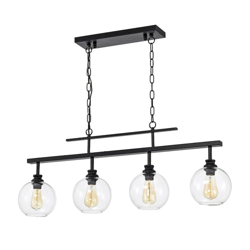 Lustre linéaire à 4 lumières pour îlot de cuisine, noir antique, avec abat-jour en verre transparent en forme de globe - Noir antique