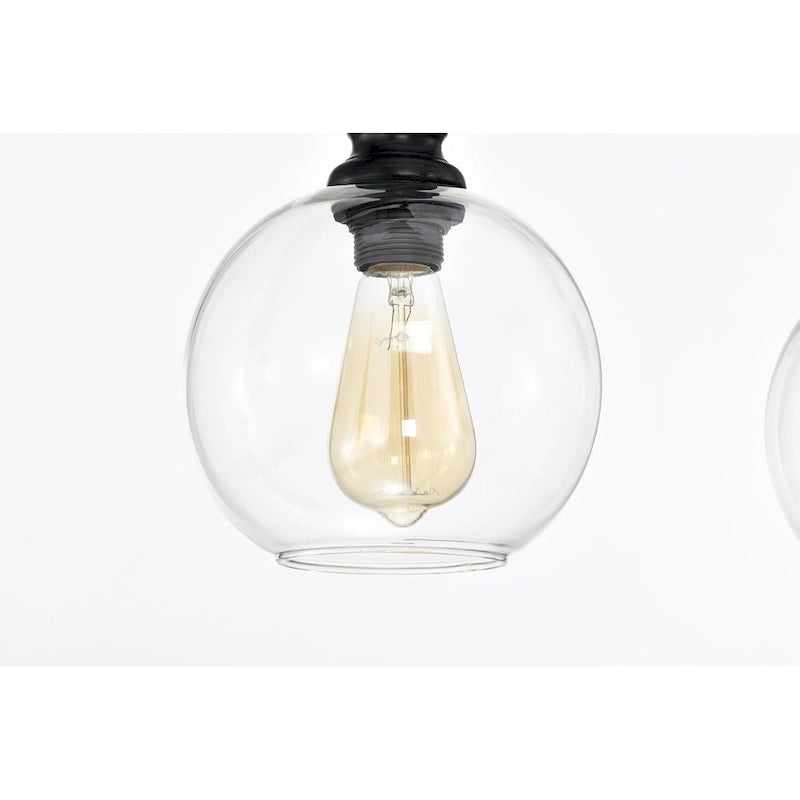 Lustre linéaire à 4 lumières pour îlot de cuisine, noir antique, avec abat-jour en verre transparent en forme de globe - Noir antique