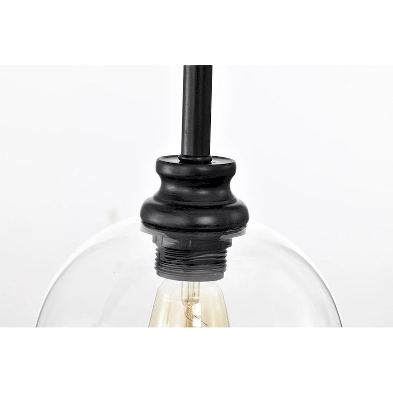 Lustre linéaire à 4 lumières pour îlot de cuisine, noir antique, avec abat-jour en verre transparent en forme de globe - Noir antique