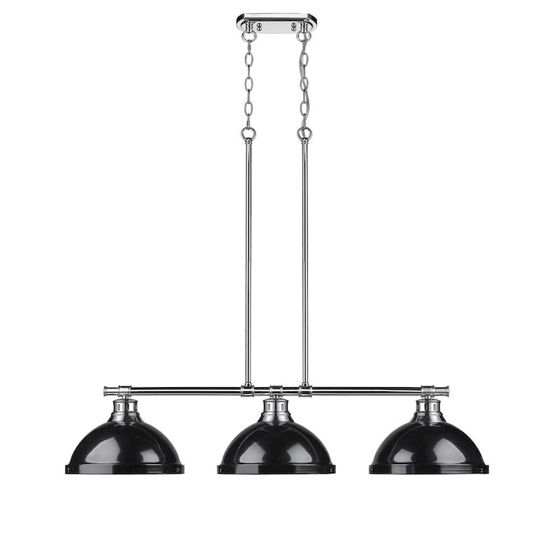 Golden Lighting Duncan Chrome with Black Shades 3-light Linear Pendant Light