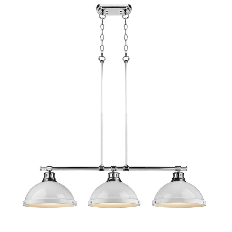 Suspension linéaire à 3 lumières en acier chromé avec abat-jour blancs Duncan de Golden Lighting