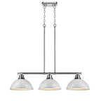 Suspension linéaire à 3 lumières en acier chromé avec abat-jour blancs Duncan de Golden Lighting