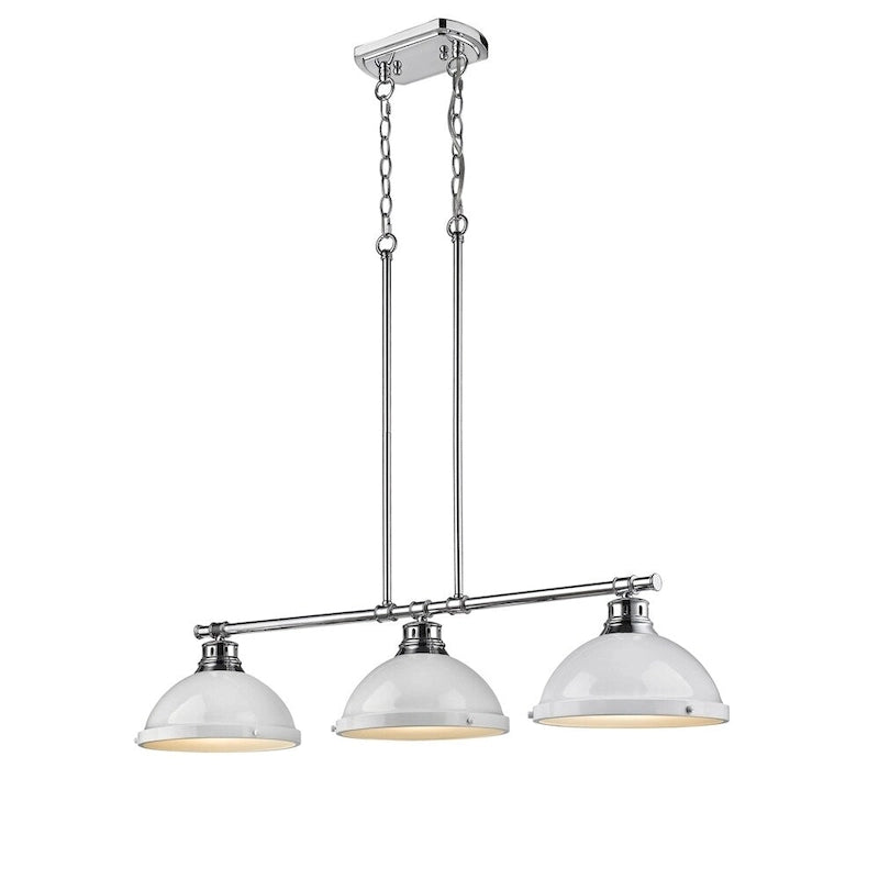 Suspension linéaire à 3 lumières en acier chromé avec abat-jour blancs Duncan de Golden Lighting