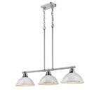 Suspension linéaire à 3 lumières en acier chromé avec abat-jour blancs Duncan de Golden Lighting