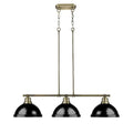 Duncan 3 Light Linear Pendant in Aged Brass with Black Shades