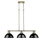 Duncan 3 Light Linear Pendant in Aged Brass with Black Shades