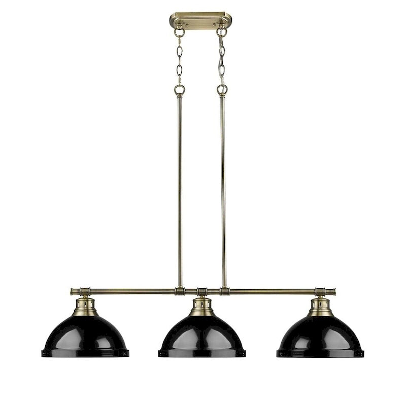 Duncan 3 Light Linear Pendant in Aged Brass with Black Shades