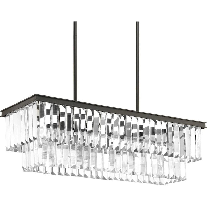 Lustre linéaire de luxe à 4 lumières en bronze antique de la collection Glimmer