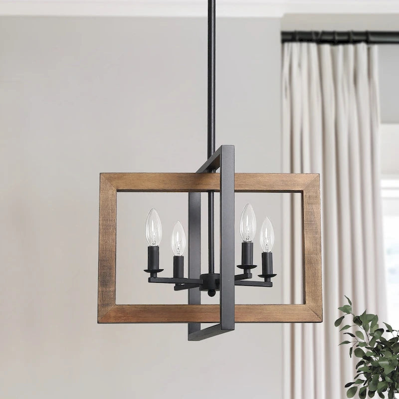 The Gray Barn Farmhouse 4-Light Wood Chandelier Island Lights for Kitchen Island - L18 xW14.5 xH14 