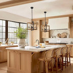 Lustre en bois à 4 lumières de style ferme grise, idéal pour un îlot de cuisine - L18 x l14,5 x H14