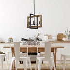 Lustre en bois à 4 lumières de style ferme grise, idéal pour un îlot de cuisine - L18 x l14,5 x H14