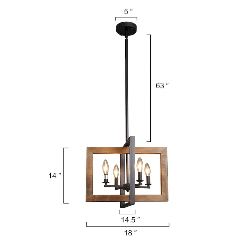 Lustre en bois à 4 lumières de style ferme grise, idéal pour un îlot de cuisine - L18 x l14,5 x H14