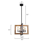 Lustre en bois à 4 lumières de style ferme grise, idéal pour un îlot de cuisine - L18 x l14,5 x H14