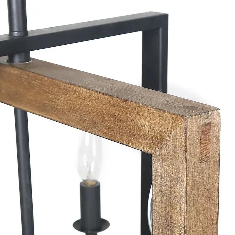 Lustre en bois à 4 lumières de style ferme grise, idéal pour un îlot de cuisine - L18 x l14,5 x H14