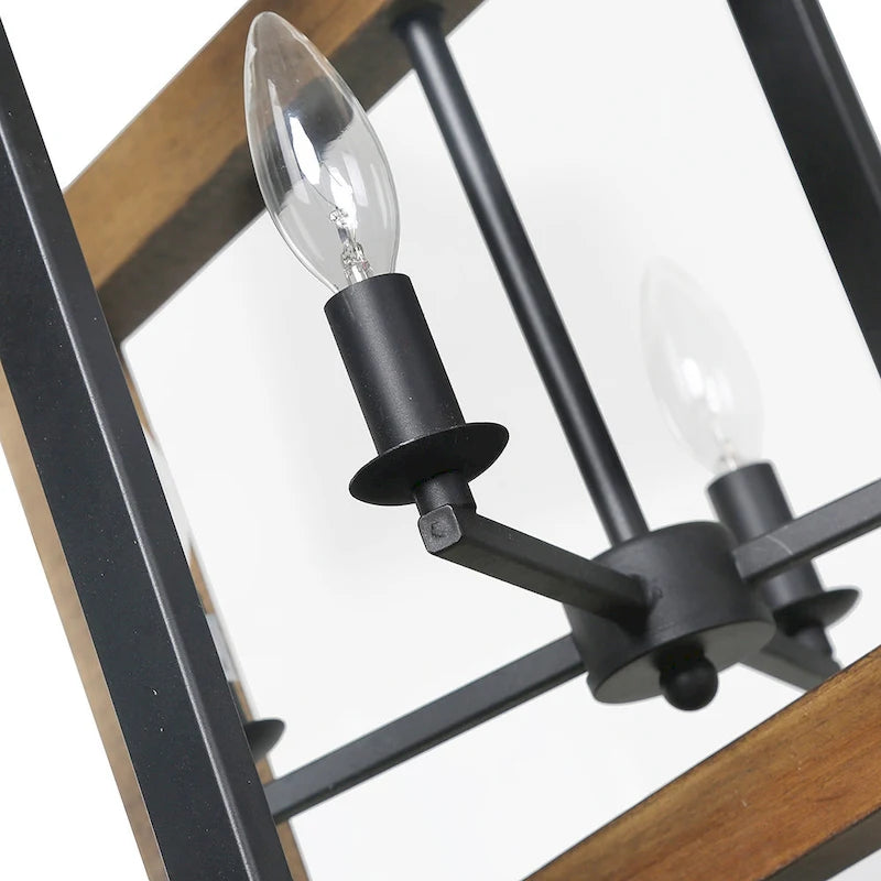 Lustre en bois à 4 lumières de style ferme grise, idéal pour un îlot de cuisine - L18 x l14,5 x H14