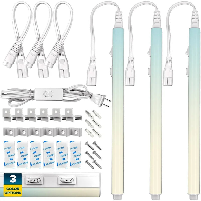 Sunperian LED Under Cabinet Light Kit 12  Plug In 30W Linkable 3 Color Option 3000K/4000K/5000K Damp Rated