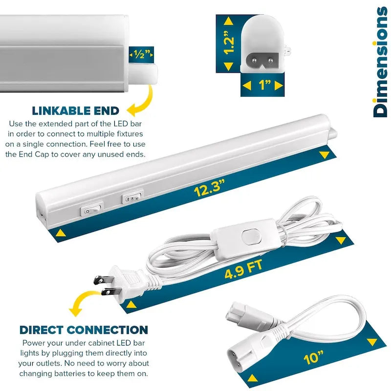 Kit d'éclairage LED sous meuble Sunperian, 12 prises 30 W connectables, 3 options de couleur (3000 K/4000 K/5000 K), résistant à l'humidité