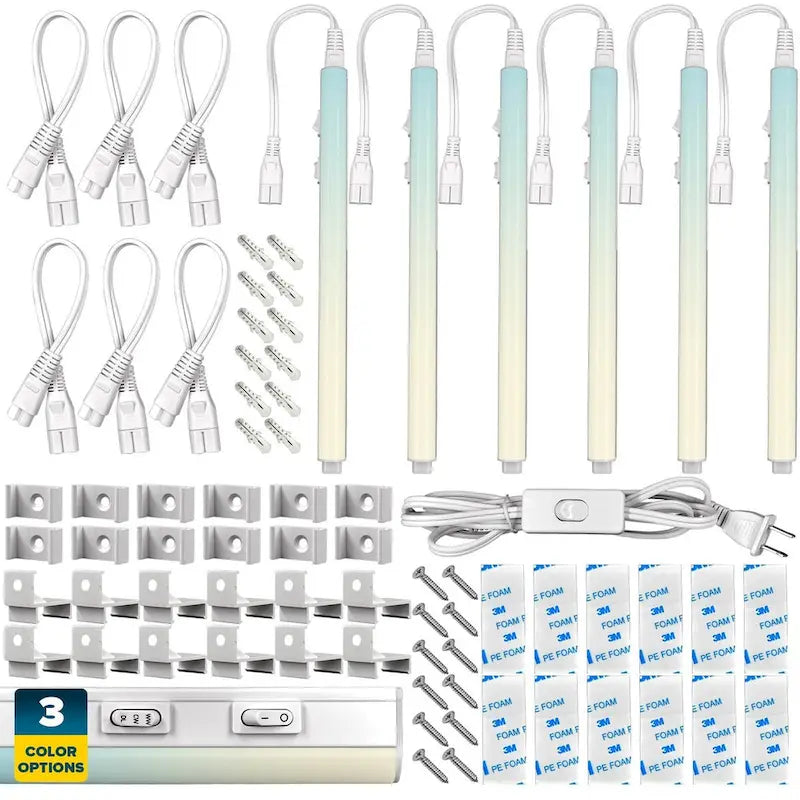 Kit d'éclairage LED sous meuble Sunperian, 12 prises 30 W connectables, 3 options de couleur (3000 K/4000 K/5000 K), résistant à l'humidité