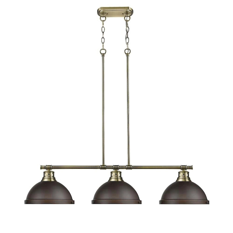 Duncan 3-light Linear Pendant in Aged Brass with Rubbed Bronze Shades