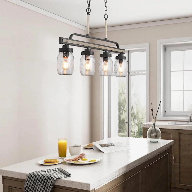 Lustre moderne de style ferme à 3/4 lumières en verre Mason Jar pour îlot de cuisine