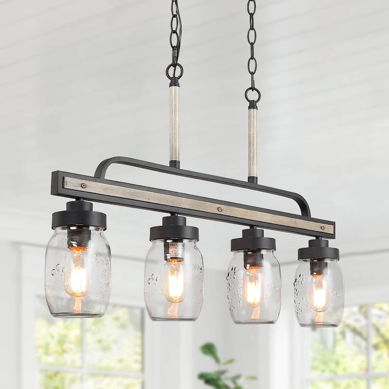Lustre moderne de style ferme à 3/4 lumières en verre Mason Jar pour îlot de cuisine
