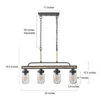 Lustre moderne de style ferme à 3/4 lumières en verre Mason Jar pour îlot de cuisine
