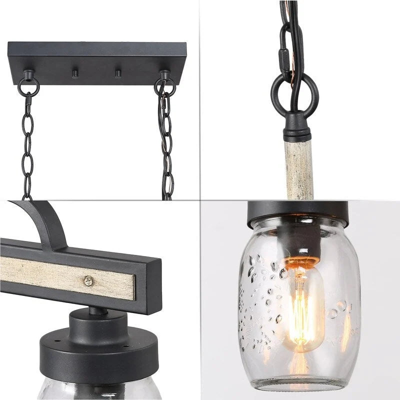 Lustre moderne de style ferme à 3/4 lumières en verre Mason Jar pour îlot de cuisine
