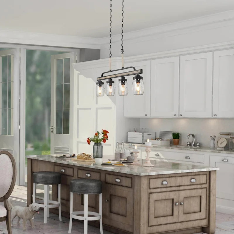 Lustre moderne de style ferme à 3/4 lumières en verre Mason Jar pour îlot de cuisine