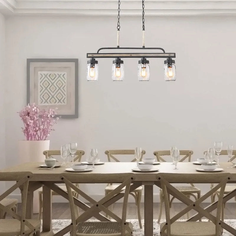 Lustre moderne de style ferme à 3/4 lumières en verre Mason Jar pour îlot de cuisine