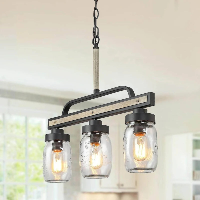 Lustre moderne de style ferme à 3/4 lumières en verre Mason Jar pour îlot de cuisine