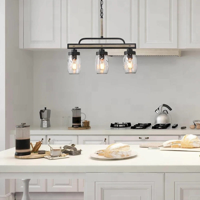 Lustre moderne de style ferme à 3/4 lumières en verre Mason Jar pour îlot de cuisine