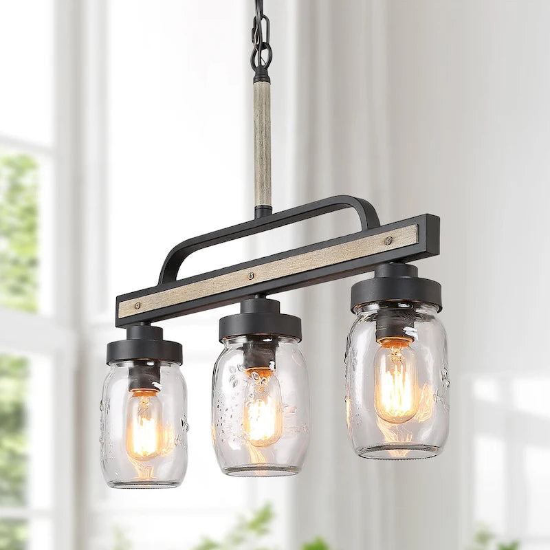 Lustre moderne de style ferme à 3/4 lumières en verre Mason Jar pour îlot de cuisine