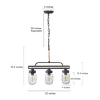 Lustre moderne de style ferme à 3/4 lumières en verre Mason Jar pour îlot de cuisine