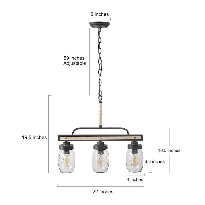 Lustre moderne de style ferme à 3/4 lumières en verre Mason Jar pour îlot de cuisine
