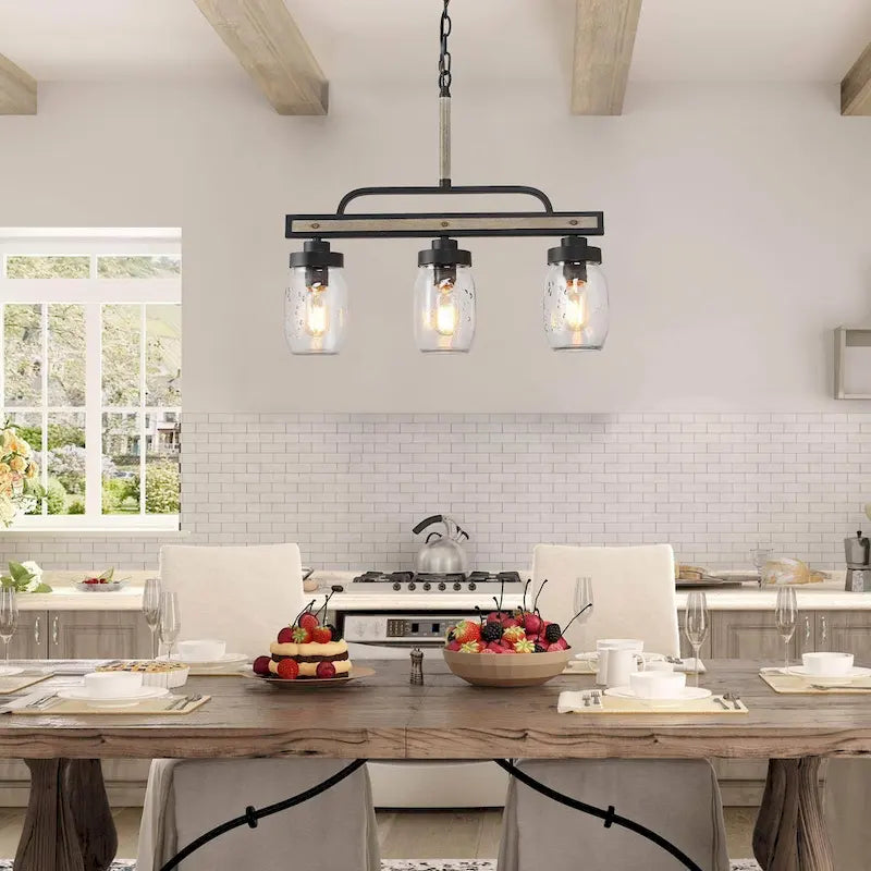 Lustre moderne de style ferme à 3/4 lumières en verre Mason Jar pour îlot de cuisine