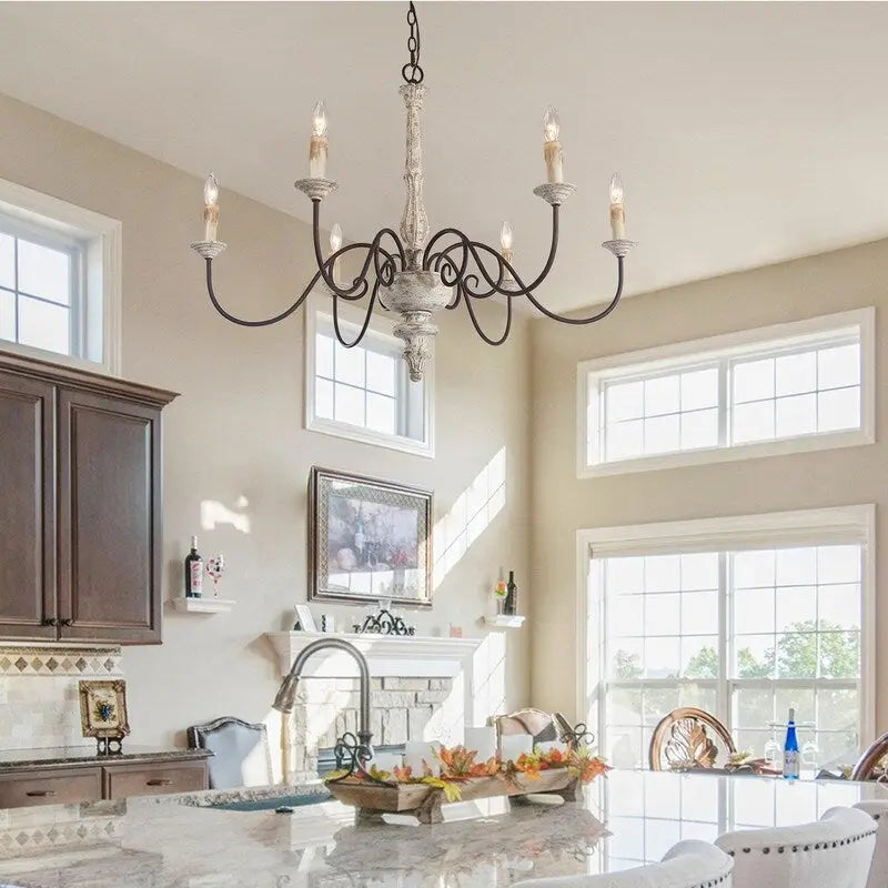 Lustre de style campagnard français à 6 lumières « The Gray Barn » pour salle à manger - D39 * H38