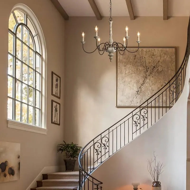 Lustre de style campagnard français à 6 lumières « The Gray Barn » pour salle à manger - D39 * H38