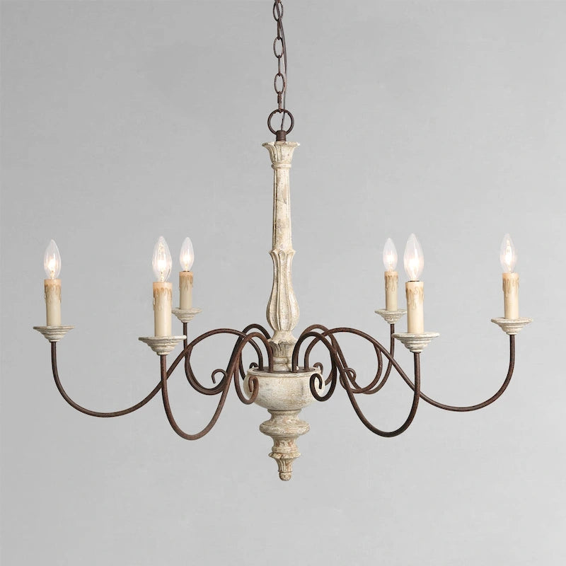 Lustre de style campagnard français à 6 lumières « The Gray Barn » pour salle à manger - D39 * H38