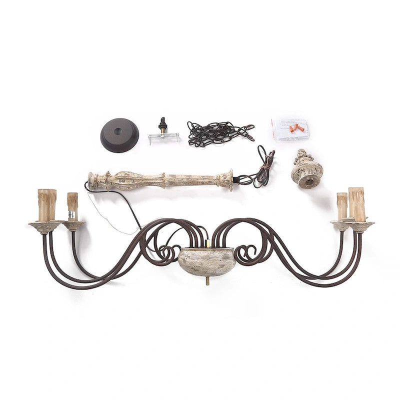 Lustre de style campagnard français à 6 lumières « The Gray Barn » pour salle à manger - D39 * H38