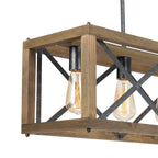 Lustre linéaire en bois à 4 lumières, style ferme moderne, pour îlot de cuisine ou salle à manger - L 27,5 x l 10 x H 10