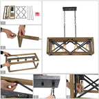 Lustre linéaire en bois à 4 lumières, style ferme moderne, pour îlot de cuisine ou salle à manger - L 27,5 x l 10 x H 10