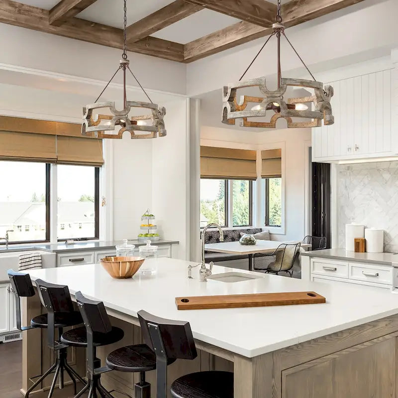 Lustre tambour à 3 lumières Gray Barn Farmhouse pour îlot de cuisine - L 19,5 x H 21