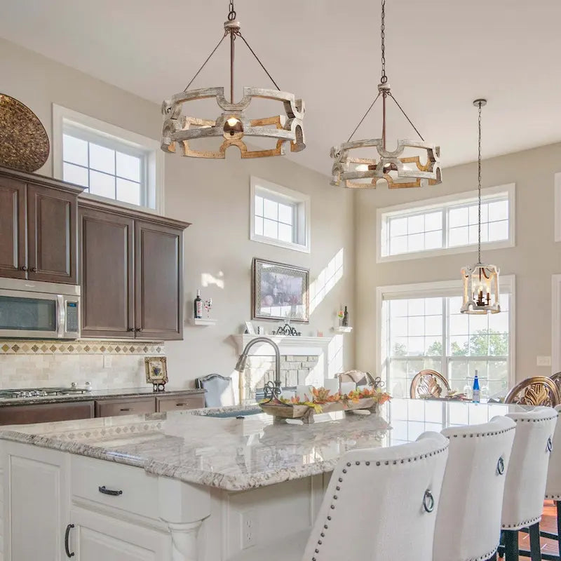 Lustre tambour à 3 lumières Gray Barn Farmhouse pour îlot de cuisine - L 19,5 x H 21