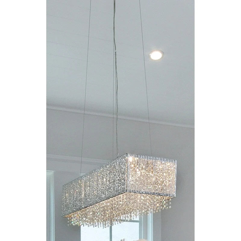 Suspension linéaire à 9 lumières en chrome spiralé