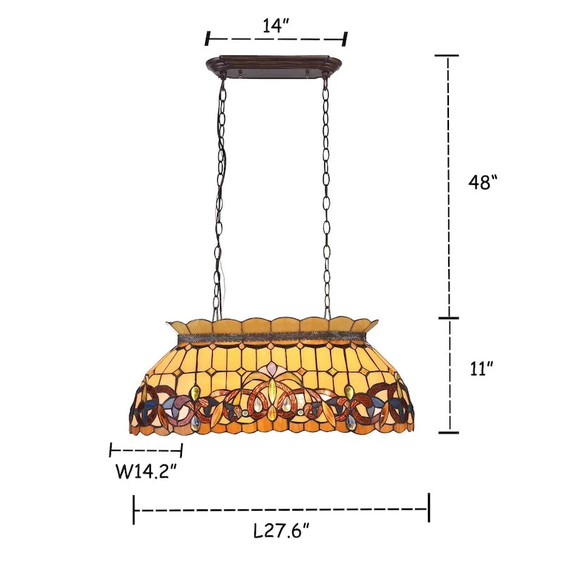 Suspension Tiffany à 3 lumières en bronze foncé pour îlot central
