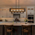 Farmhouse 5-Light Wood Chandelier Rustic Kitchen Island Lights for Dining Room - W31.9  X E10.6  X H10.2 