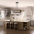 Lustre rustique en bois à 5 lumières, style ferme, pour îlot de cuisine ou salle à manger - L 31,9 x D 10,6 x H 10,2