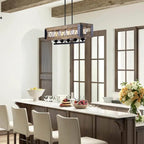 Lustre rustique en bois à 5 lumières, style ferme, pour îlot de cuisine ou salle à manger - L 31,9 x D 10,6 x H 10,2