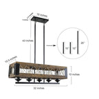 Lustre rustique en bois à 5 lumières, style ferme, pour îlot de cuisine ou salle à manger - L 31,9 x D 10,6 x H 10,2