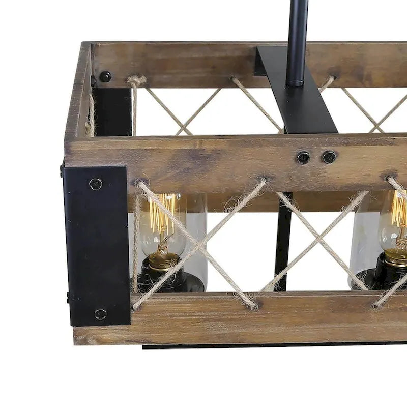 Lustre rustique en bois à 5 lumières, style ferme, pour îlot de cuisine ou salle à manger - L 31,9 x D 10,6 x H 10,2